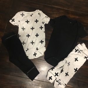 2 bodysuits and 3 pairs of pants